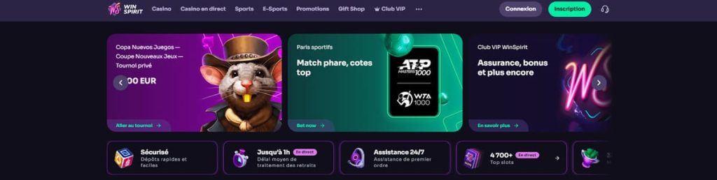 WinSpirit Casino page accueil